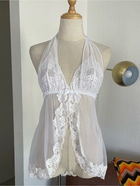 Frederick's of Hollywood Coquette Romantic Lace Halter Tank Top